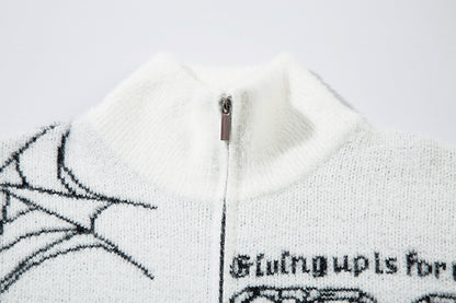 Butterfly Cross Design Oversize Zipper Knit Cardigan WN11170