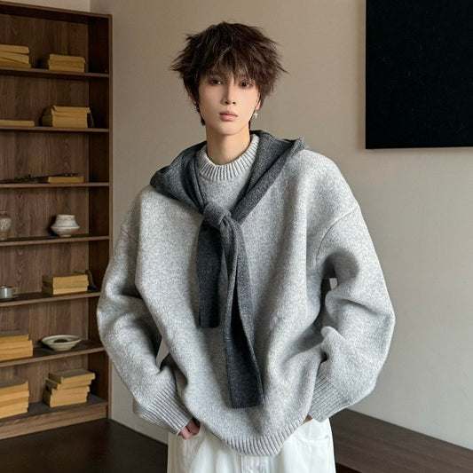 Fake Layered Shawl Oversize Knit Sweater WN23167