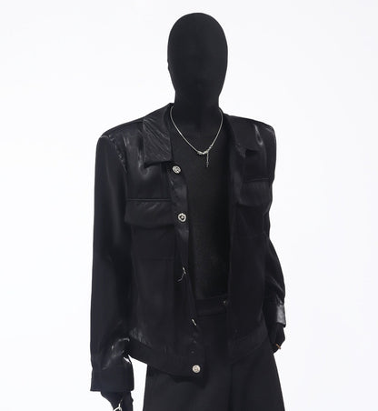 Rhinestone Butterfly PU Leather Shirt Jacket WN23680