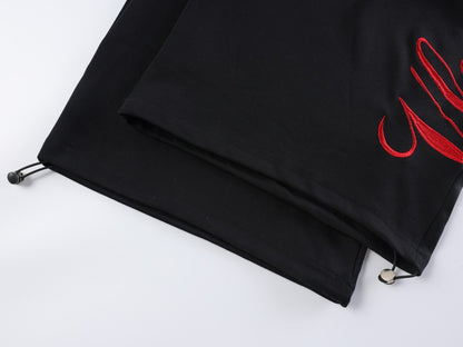 Fake Layered Contrast Waist Embroidery Puff Letter Wide Leg Sweatpants WN27893