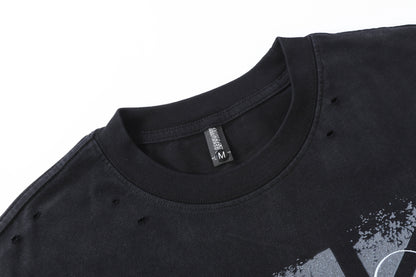 Damage Letter Print Short Sleeve T-Shirt WN25417