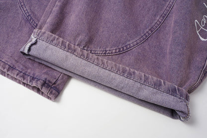 Washed Panel Wide Leg Letter Denim Jeans WN27951