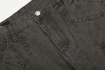 Multi Pocket Studs Wide Leg Cargo Pants WN26136