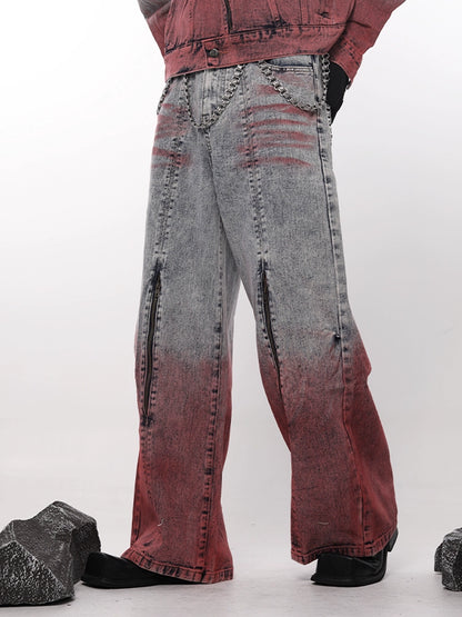 Gradient Zipper Design Wide Leg Denim Jeans WN18668