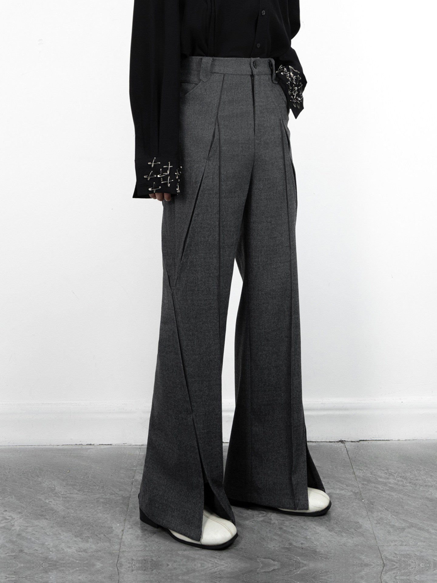 Heavy Embroidery Shoulder-Pad Oversize Tailored Jacket & Slit Design Flare Trousers Setup WN23648