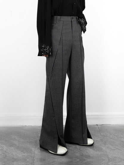 Heavy Embroidery Shoulder-Pad Oversize Tailored Jacket & Slit Design Flare Trousers Setup WN23648