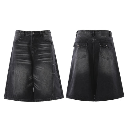 Denim Wash Wide Leg Half Pants WN25644