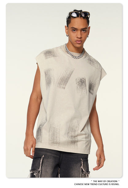 Washed Damage Oversize Tank Top T-shirt WN6440
