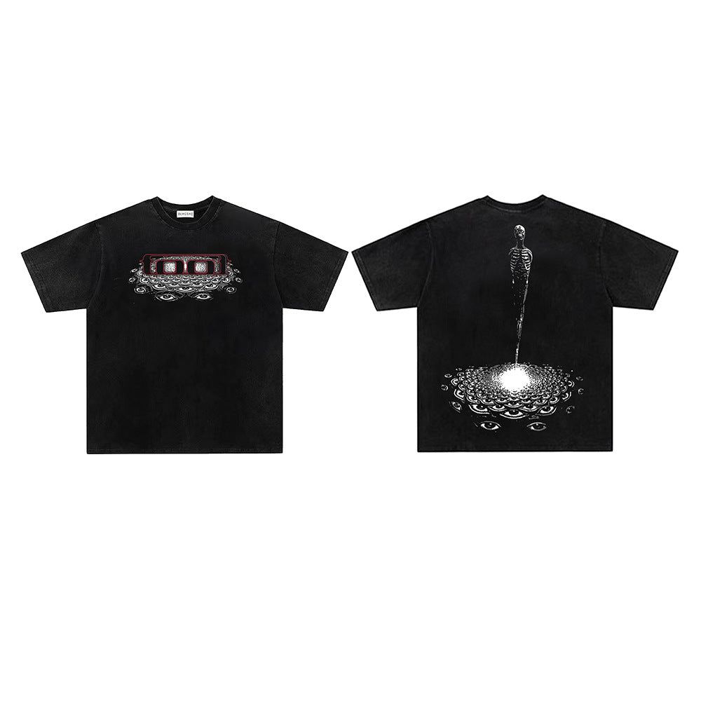 Washed Damage Abstract Graphic Print Short Sleeve T-Shirt WN26818