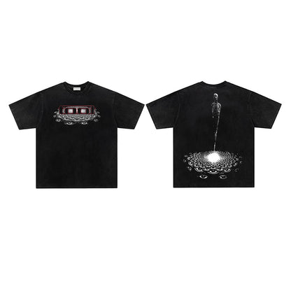 Washed Damage Abstract Graphic Print Short Sleeve T-Shirt WN26818