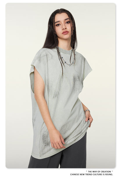 Washed Damage Oversize Tank Top T-shirt WN6440