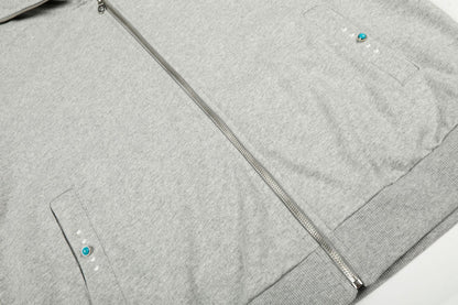Turquoise Stone Zipper Hoodie WN25932