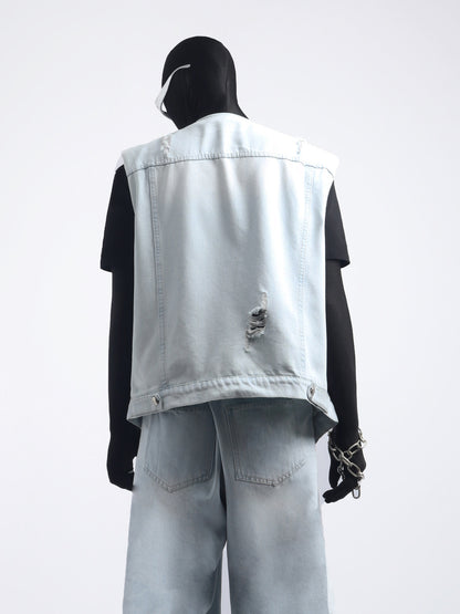 Denim Oversize Vest & Damage Wide Leg Denim Jeans Setup WN23737