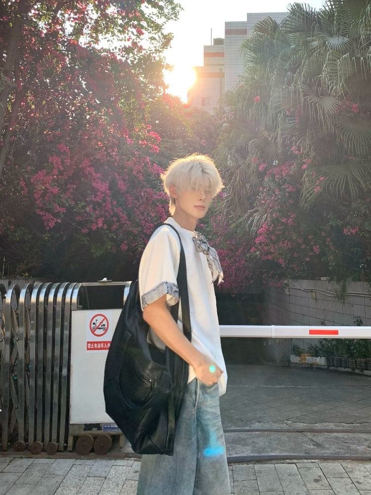 Snake Print Ribbon Contrast Short Sleeve T-Shirt WN19724