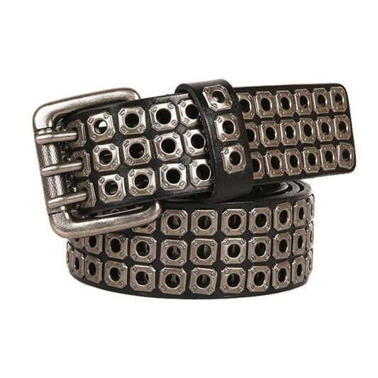Stud Three-Pin Genuine Leather Belt WN23188