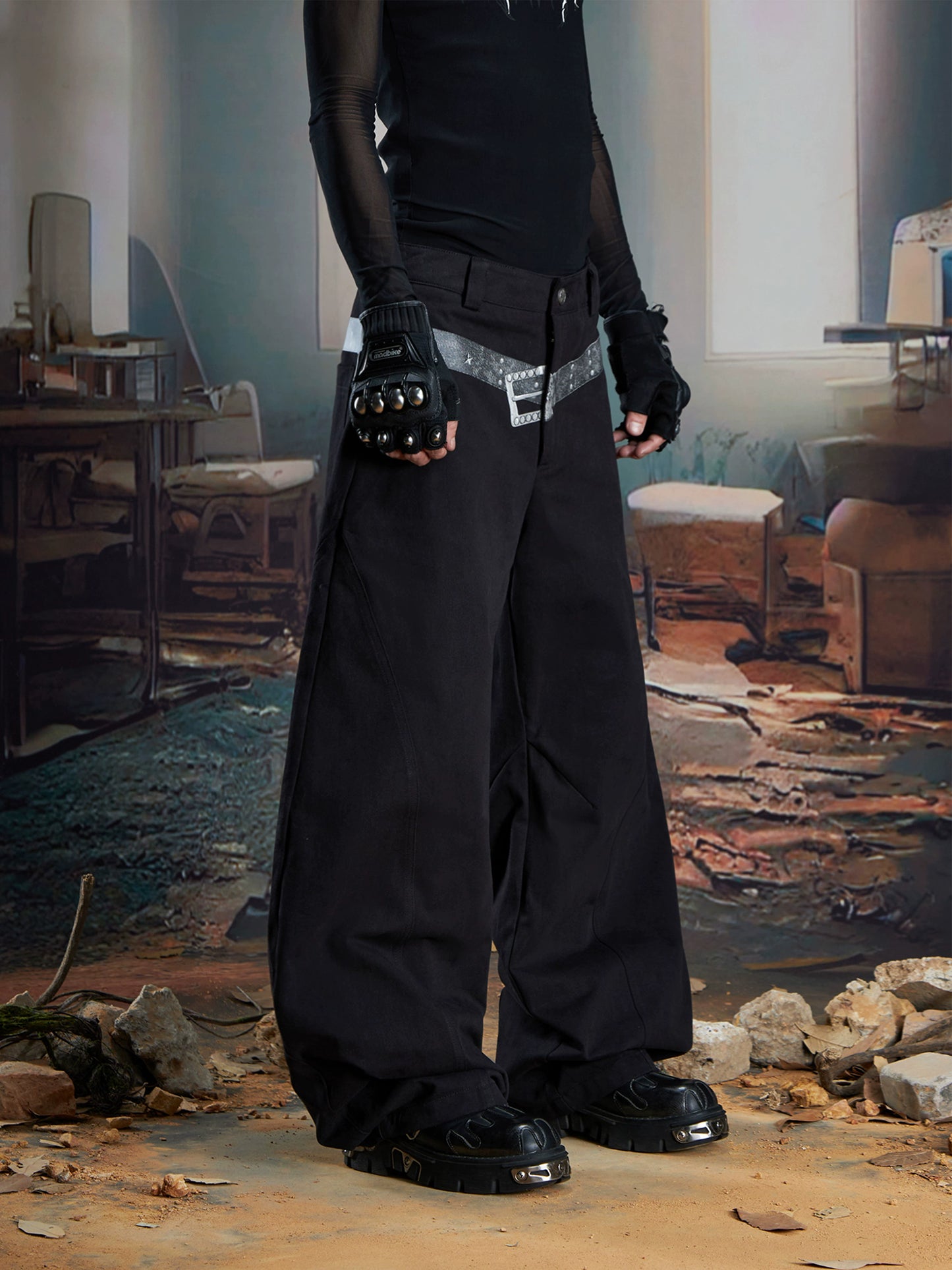 Belt Print Wide Leg Trousers WN21332