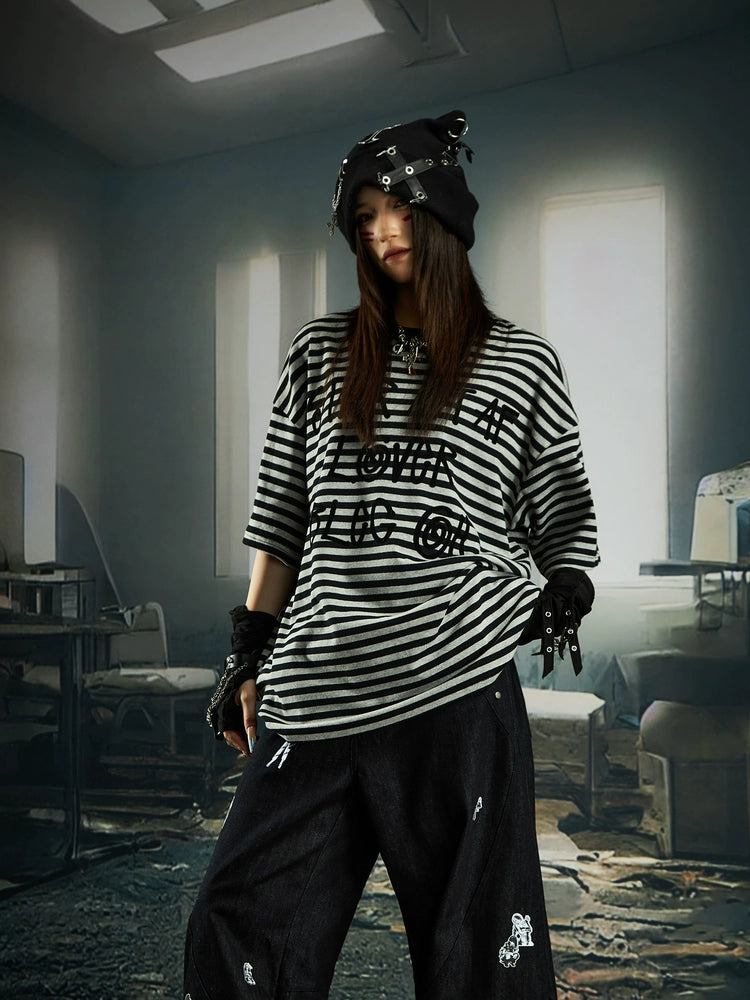 Stripe Letter Print Short Sleeve T-Shirt WN20552