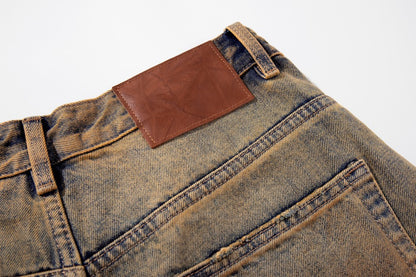 Mud Dye Washed Whisker Wide Leg Denim Jeans WN27904