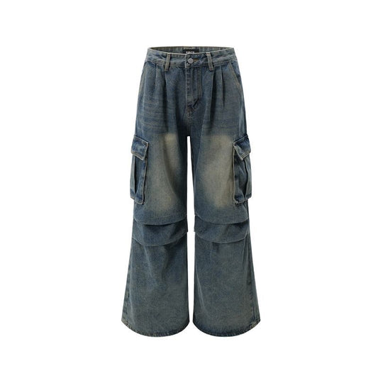 Washed Large-Pocket Cargo Denim Jeans WN12818