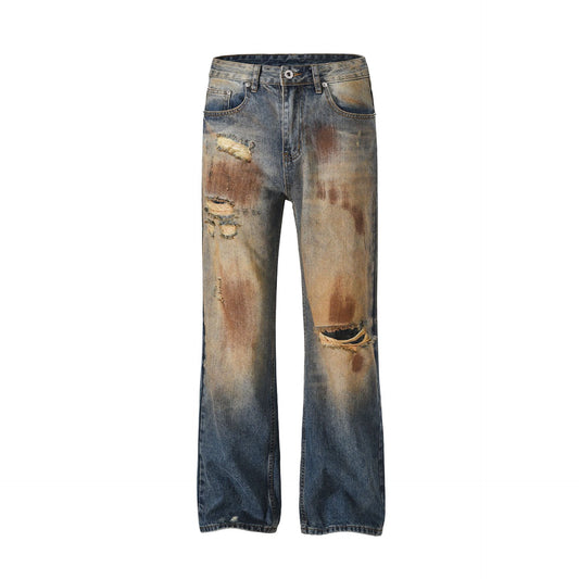 Paint Damage Straight Denim Jeans WN25935