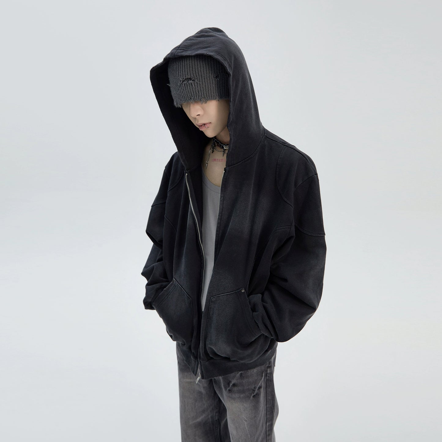 Oversize Washed Zipper Hoodie WN9888