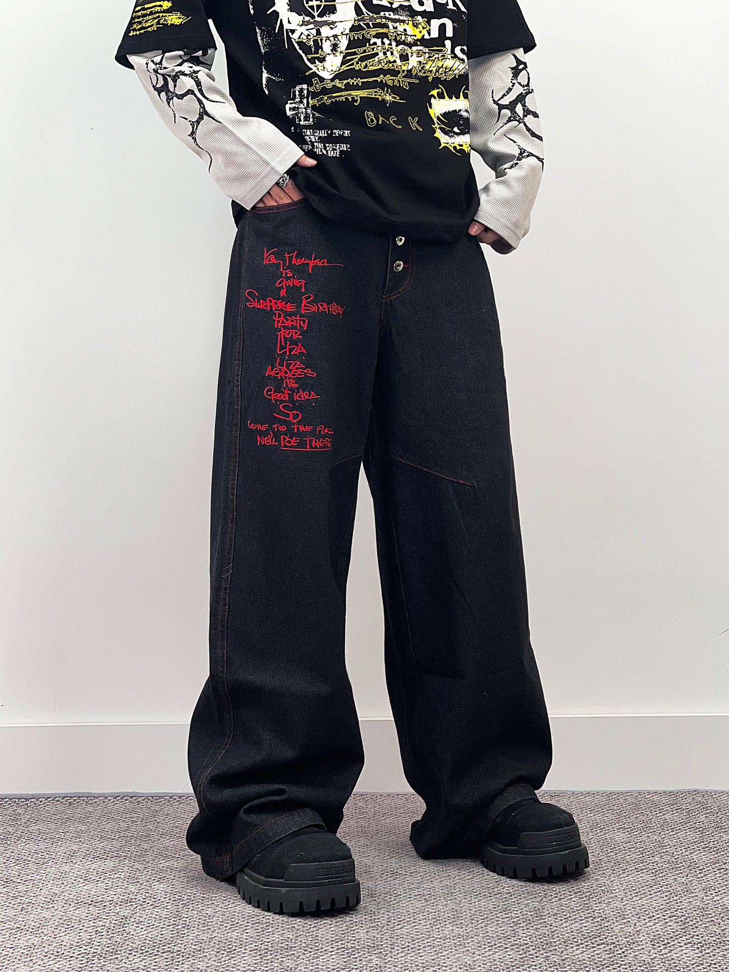 Cross Letter Embroidery Straight Denim Jeans WN24270