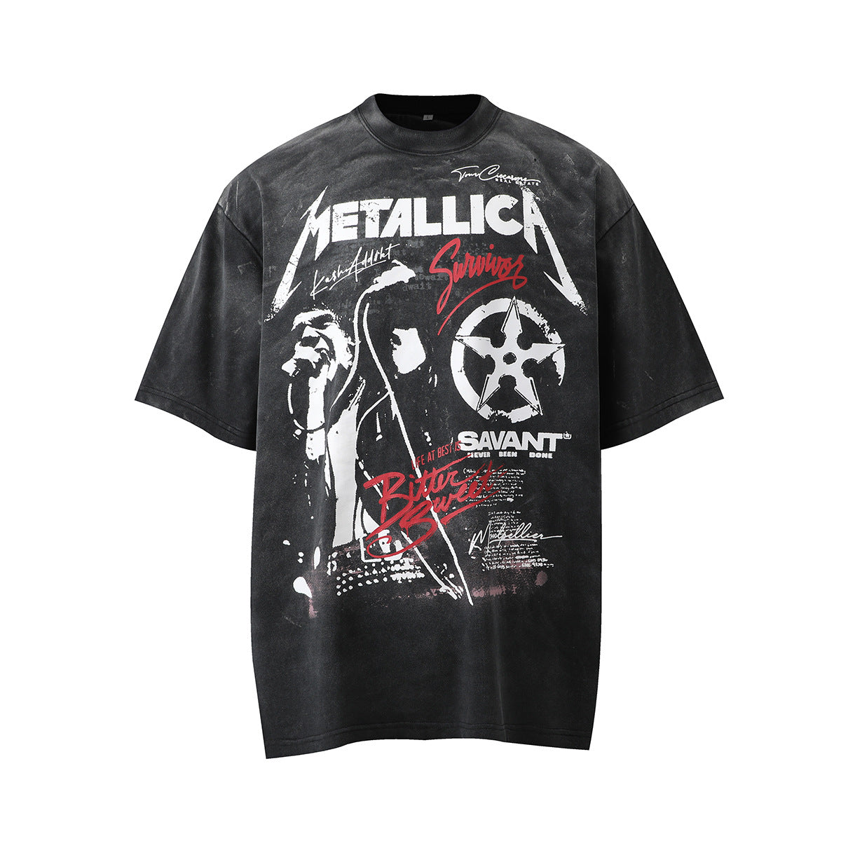 Graphic Print Stain Damage Oversize Short Sleeve T-Shirt WN25593