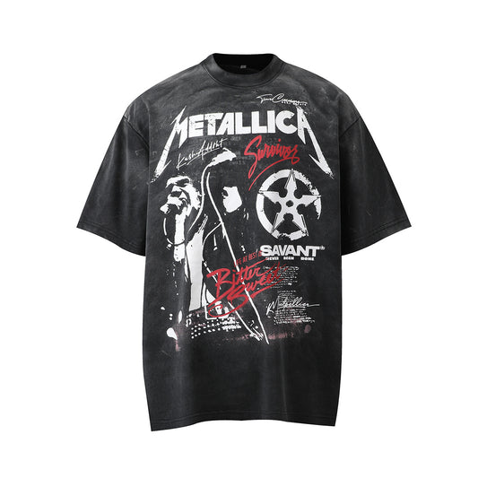 Graphic Print Stain Damage Oversize Short Sleeve T-Shirt WN25593
