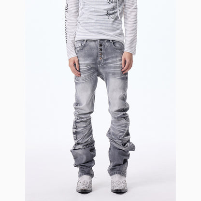 Whisker Washed Curved-Cut Skinny Denim Jeans WN27328