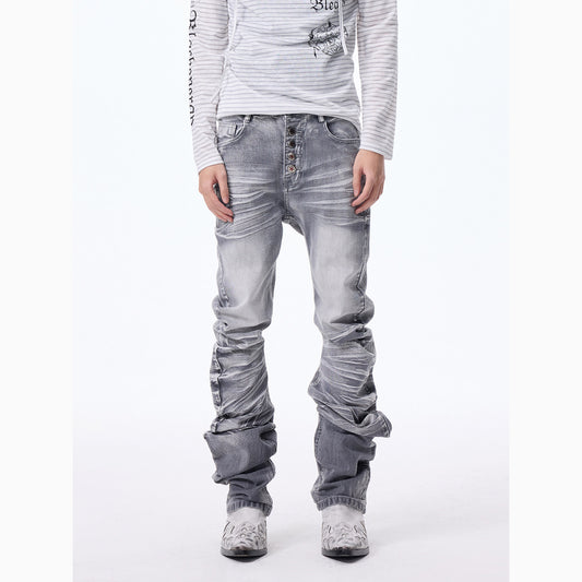 Whisker Washed Curved-Cut Skinny Denim Jeans WN27328