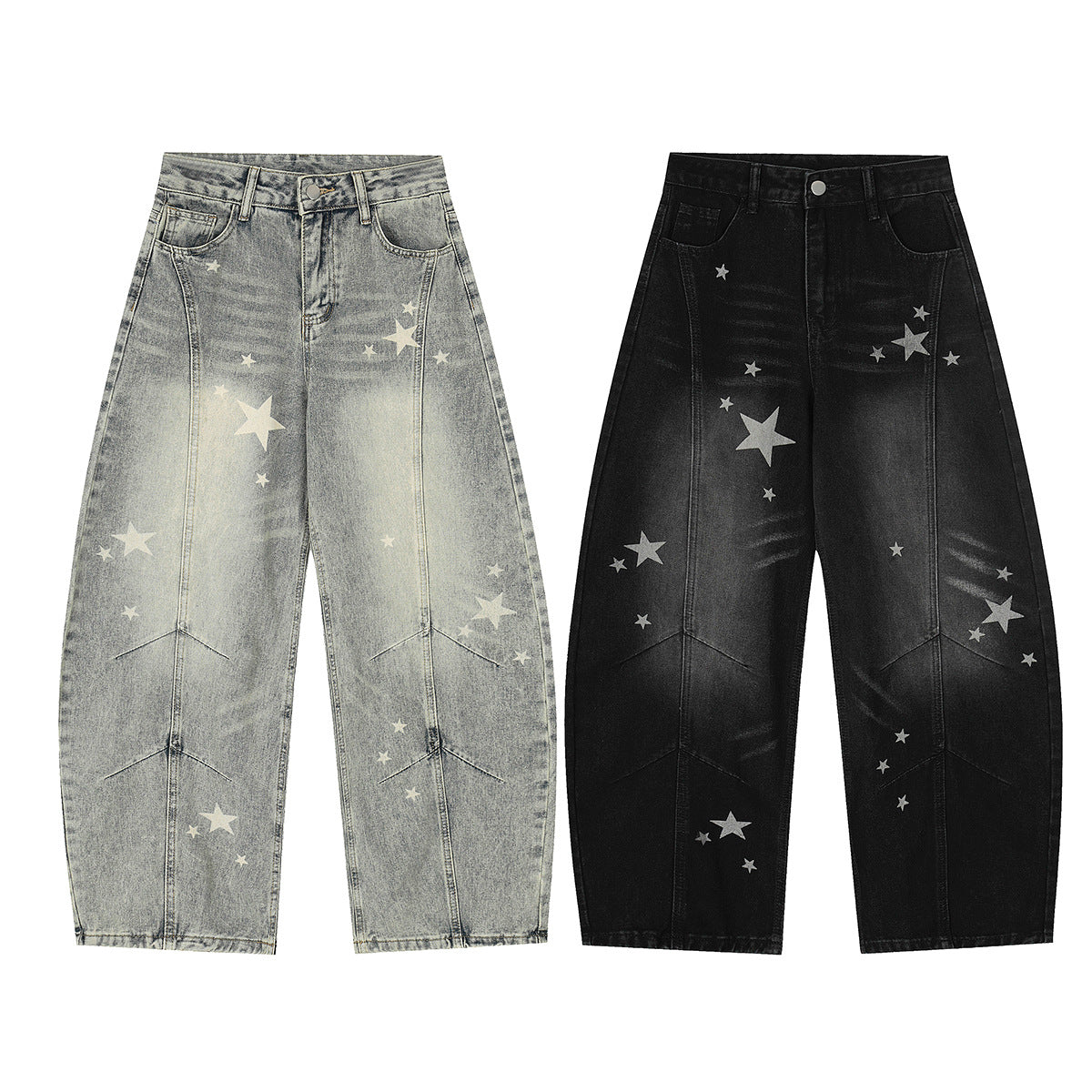 Star Print Curved Denim Jeans WN25482