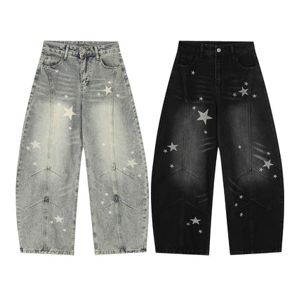Star Print Curved Denim Jeans WN25482