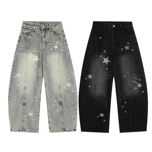 Star Print Curved Denim Jeans WN25482
