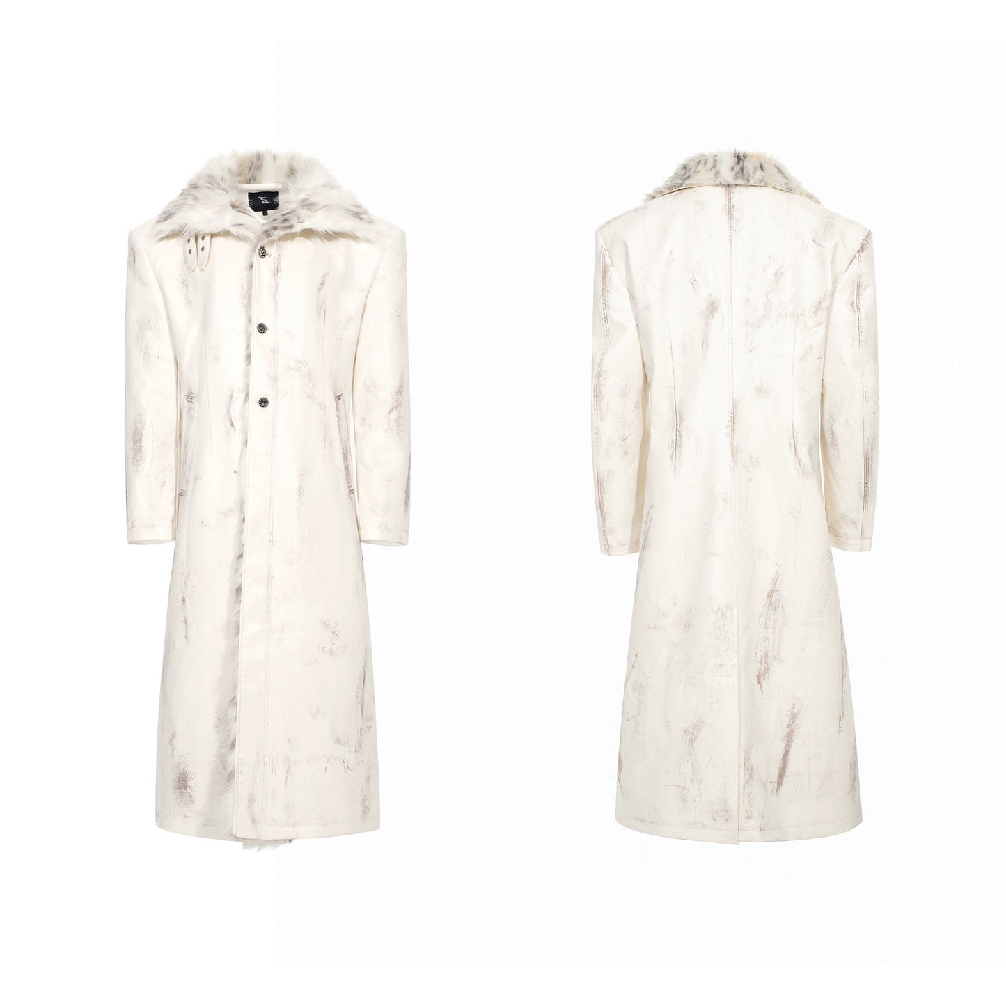 Paint Damage Stand Neck Fake Fur Coat WN22640