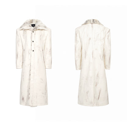 Paint Damage Stand Neck Fake Fur Coat WN22640