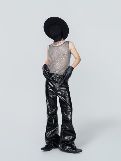 Rhinestone Mesh Sleeveless T-Shirt WN24316