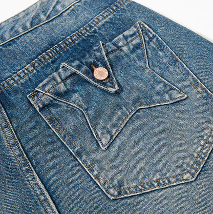 Embroidery Curved Wide Leg Denim Jeans WN25554