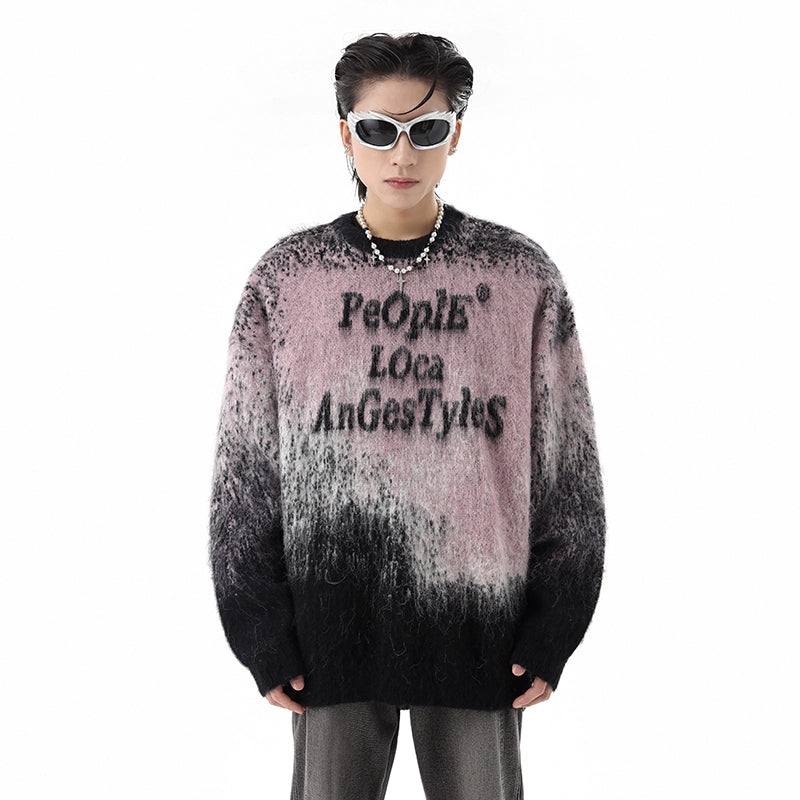 Gradient Shaggy Jacquard Knit Sweater WN10470