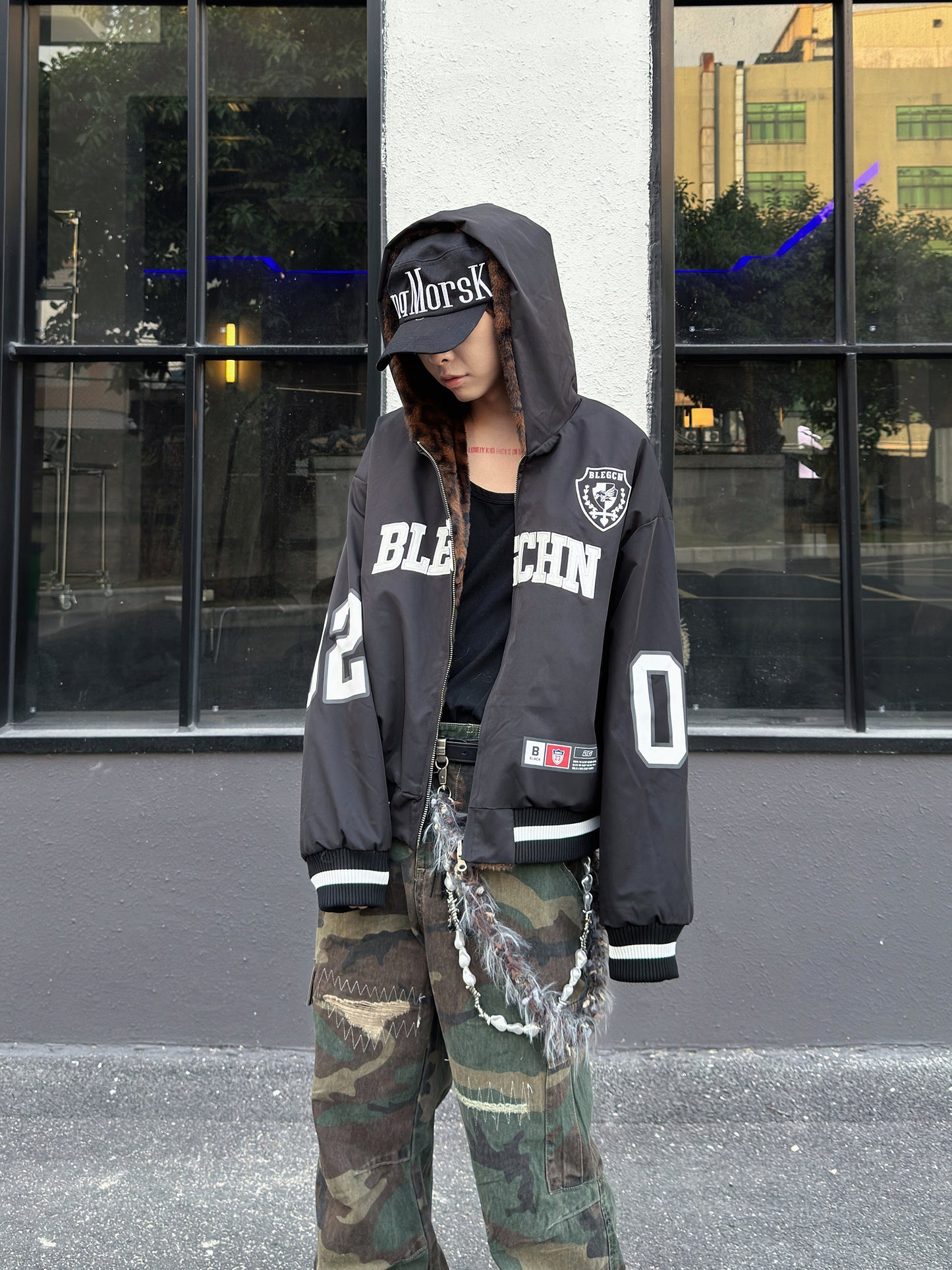 Leopard Print Reversible Fleece Lining Hooded Jacket WN23011