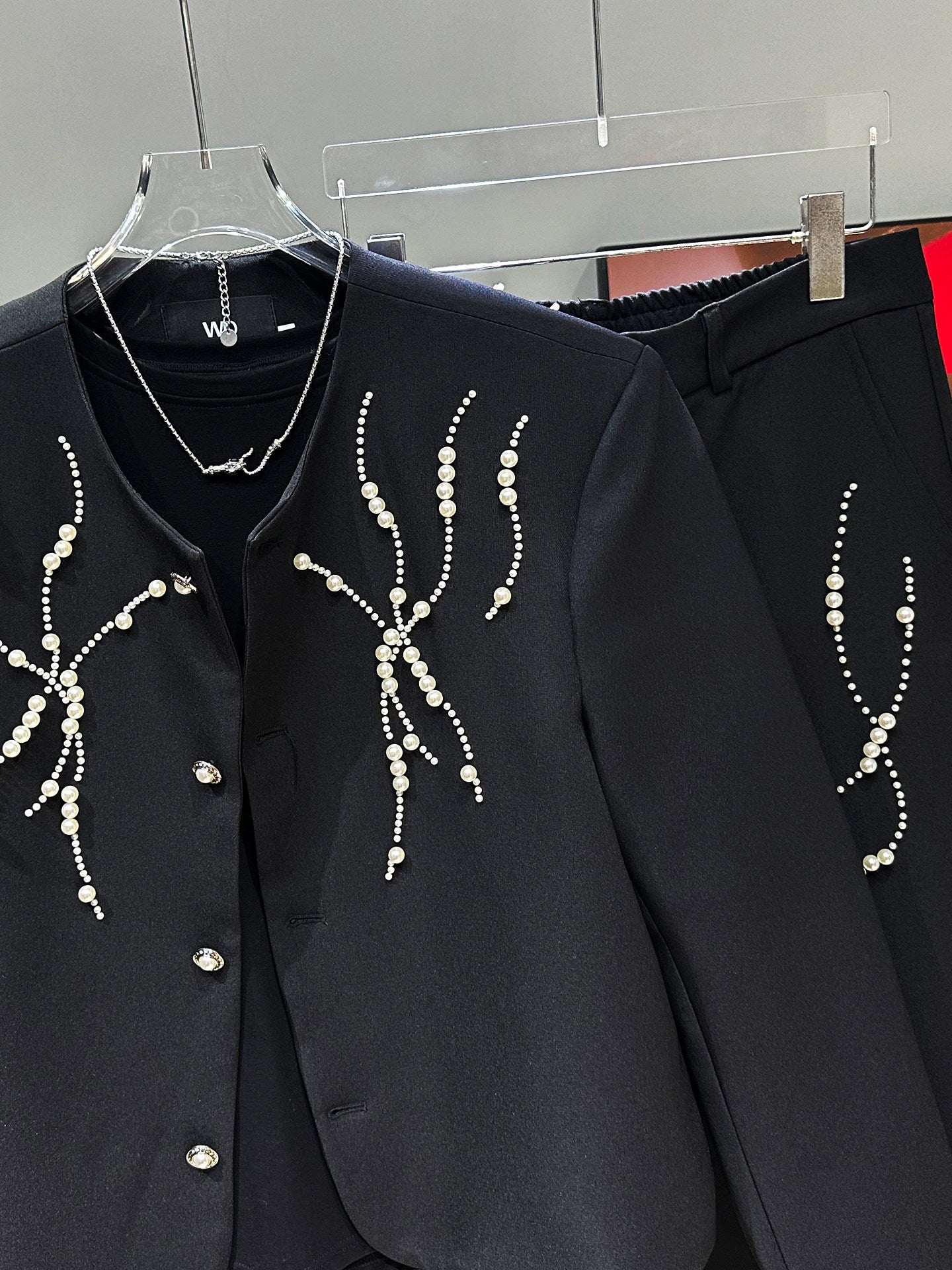 Pearl Short Jacket & Wide-Leg Straight Trousers Setup WN23966