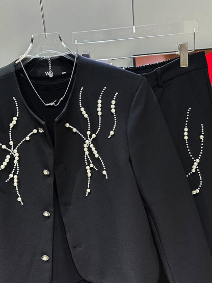 Pearl Short Jacket & Wide-Leg Straight Trousers Setup WN23966