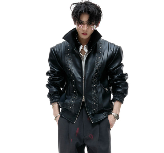 Vine Embroidery PU Leather Jacket WN20543