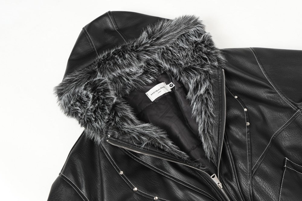 Fake Fur Hooded Panel Cropped Jacket WN28113