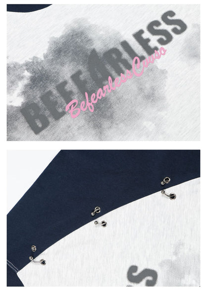 Dirty Eyelet Letter Print Long Sleeve T-Shirt WN26187