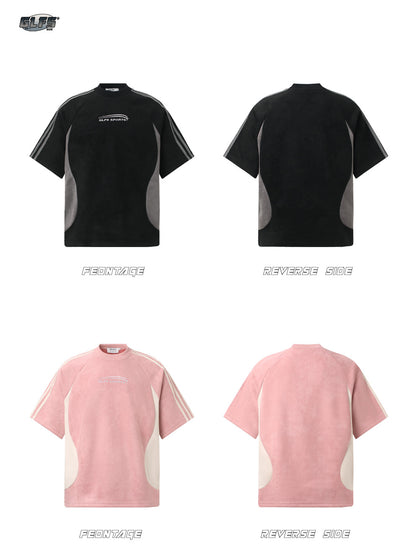 Suede Raglan Embroidery Short Sleeve T-Shir WN26430