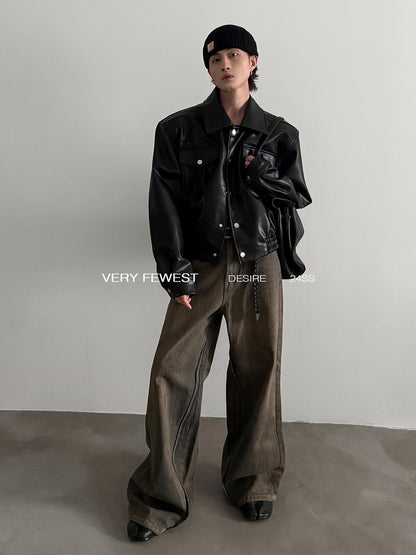 Oversize Short PU Leather Jacket WN15266