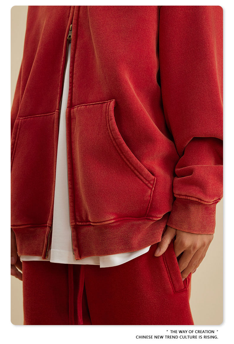 Oversize Washed Zipper Hoodie WN6461
