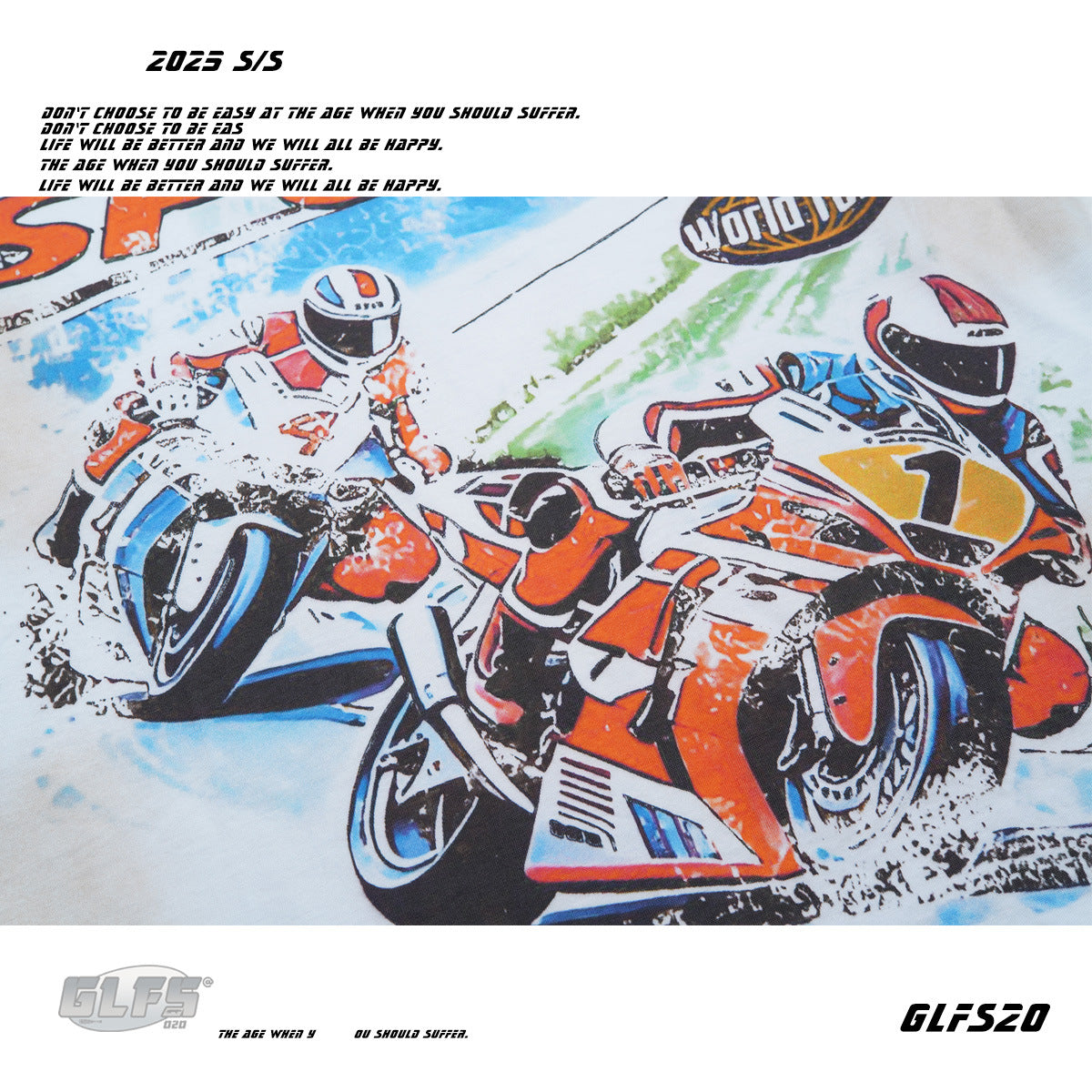Washed Motorcycle Racing Print Short Sleeve T-Shirt WN26548