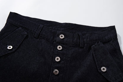 Washed Raw Denim Metal Buckle Jacket & Wide Leg Denim Jeans Setup WN23048