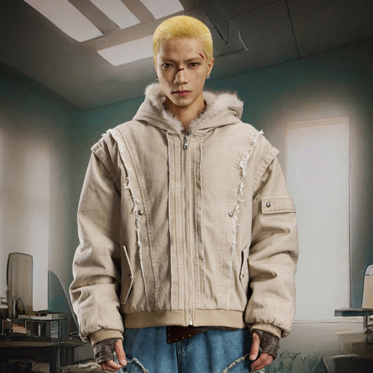 Heavyweight Washed Deconstructed Patchwork Puffer Jacket WN22751